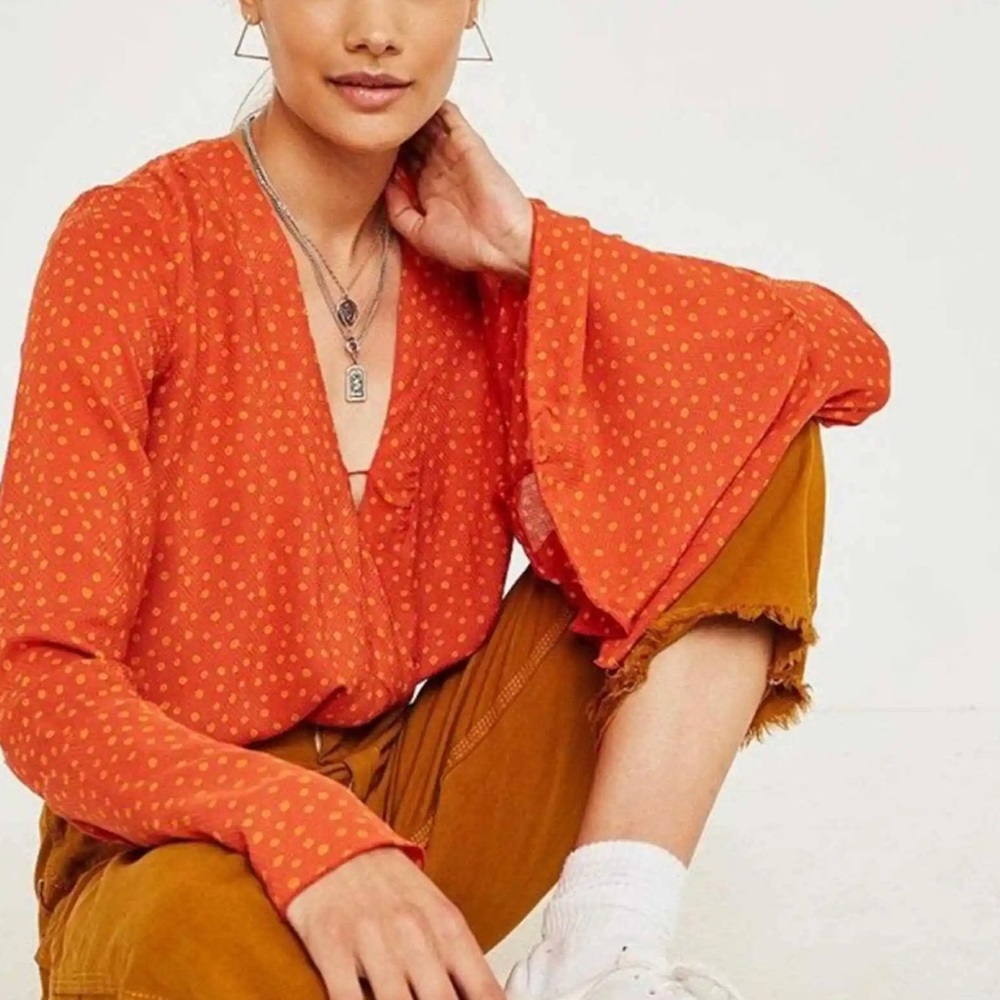 Free People Makin' Waves Bodysuit Polka Dot Terra Cotta